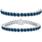 15.00 Carat (ctw) 10K White Gold Round Cut Real Blue Diamond Ladies Tennis Bracelet 15 CT