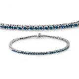 1.50 Carat (ctw) 14K White Gold Round Cut Real Blue Diamond Ladies Tennis Bracelet 1 1/2 CT