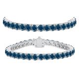 12.00 Carat (ctw) 18K White Gold Round Cut Real Blue Diamond Ladies Tennis Bracelet 12 CT