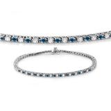 1.50 Carat (ctw) 14K White Gold Round Cut Real Blue And White Diamond Ladies Tennis Bracelet 1 1/2 CT