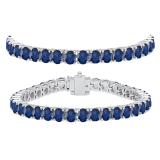 12.00 Carat (ctw) 10K White Gold Round Cut Real Blue Sapphire Ladies Tennis Bracelet 12 CT