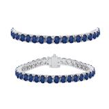 7.00 Carat (ctw) 10K White Gold Round Cut Real Blue Sapphire Ladies Tennis Bracelet 7 CT
