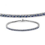 1.50 Carat (ctw) 10K White Gold Round Cut Real Blue Sapphire Ladies Tennis Bracelet 1 1/2 CT