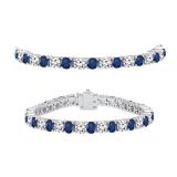 10.00 Carat (ctw) 14K White Gold Round Real Blue Sapphire & White Diamond Ladies Tennis Bracelet 10 CT