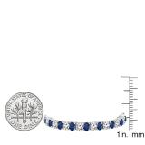 10.00 Carat (ctw) 14K White Gold Round Real Blue Sapphire & White Diamond Ladies Tennis Bracelet 10 CT
