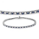 2.00 Carat (ctw) 14K White Gold Round Real Blue Sapphire & White Diamond Ladies Tennis Bracelet 2 CT
