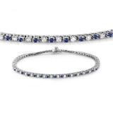 1.50 Carat (ctw) 14K White Gold Round Real Blue Sapphire & White Diamond Ladies Tennis Bracelet 1 1/2 CT