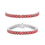 7.00 Carat (ctw) 10K White Gold Round Cut Real Ruby Ladies Tennis Bracelet 7 CT