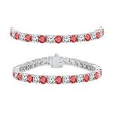 10.00 Carat (ctw) 10K White Gold Round Real Ruby & White Diamond Ladies Tennis Bracelet 10 CT