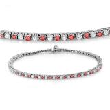 2.00 Carat (ctw) 18K White Gold Round Real Ruby & White Diamond Ladies Tennis Bracelet 2 CT