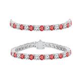 8.00 Carat (ctw) 18K White Gold Round Real Ruby & White Diamond Ladies Tennis Bracelet 8 CT