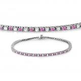 1.50 Carat (ctw) 14K White Gold Round Real Pink Sapphire & White Diamond Ladies Tennis Bracelet 1 1/2 CT