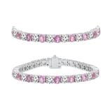 8.00 Carat (ctw) 18K White Gold Round Real Pink Sapphire & White Diamond Ladies Tennis Bracelet 8 CT