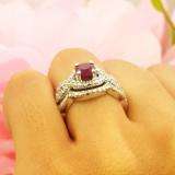1.75 Carat (ctw) 18K White Gold Round Red Ruby & White Diamond Ladies Swirl Bridal Halo Engagement Ring With Matching Band Set 1 3/4 CT