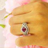 1.75 Carat (ctw) 18K White Gold Round Red Ruby & White Diamond Ladies Swirl Bridal Halo Engagement Ring With Matching Band Set 1 3/4 CT