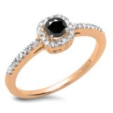 0.45 Carat (ctw) 14K Rose Gold Round Cut Black & White Diamond Ladies Halo Style Bridal Engagement Ring 1/2 CT