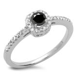 0.45 Carat (ctw) 14K White Gold Round Cut Black & White Diamond Ladies Halo Style Bridal Engagement Ring 1/2 CT