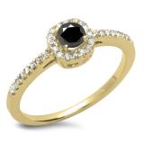 0.45 Carat (ctw) 14K Yellow Gold Round Cut Black & White Diamond Ladies Halo Style Bridal Engagement Ring 1/2 CT