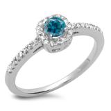 0.45 Carat (ctw) 14K White Gold Round Cut Blue & White Diamond Ladies Halo Style Bridal Engagement Ring 1/2 CT