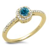 0.45 Carat (ctw) 14K Yellow Gold Round Cut Blue & White Diamond Ladies Halo Style Bridal Engagement Ring 1/2 CT