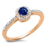0.45 Carat (ctw) 14K Rose Gold Round Cut Blue Sapphire & White Diamond Ladies Halo Style Bridal Engagement Ring 1/2 CT