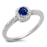 0.45 Carat (ctw) 18K White Gold Round Cut Blue Sapphire & White Diamond Ladies Halo Style Bridal Engagement Ring 1/2 CT