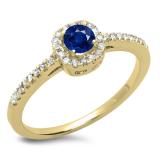 0.45 Carat (ctw) 18K Yellow Gold Round Cut Blue Sapphire & White Diamond Ladies Halo Style Bridal Engagement Ring 1/2 CT