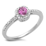 0.45 Carat (ctw) 10K White Gold Round Cut Pink Sapphire & White Diamond Ladies Halo Style Bridal Engagement Ring 1/2 CT
