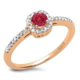 0.45 Carat (ctw) 14K Rose Gold Round Cut Red Ruby & White Diamond Ladies Halo Style Bridal Engagement Ring 1/2 CT