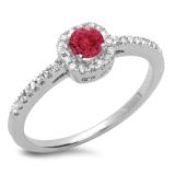 0.45 Carat (ctw) 18K White Gold Round Cut Red Ruby & White Diamond Ladies Halo Style Bridal Engagement Ring 1/2 CT