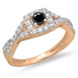 0.75 Carat (ctw) 14K Rose Gold Round Cut Black & White Diamond Ladies Bridal Swirl Split Shank Halo Engagement Ring 3/4 CT