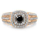1.10 Carat (ctw) 10K Rose Gold Round Cut Black & White Diamond Ladies Split Shank Vintage Style Bridal Halo Engagement Ring 1 CT