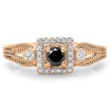 0.40 Carat (ctw) 10K Rose Gold Round Cut Black & White Diamond Ladies Bridal Vintage Halo Style Engagement Ring