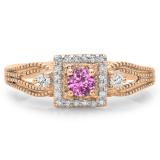 0.40 Carat (ctw) 14K Rose Gold Round Cut Pink Sapphire & White Diamond Ladies Bridal Vintage Halo Style Engagement Ring