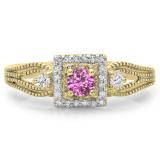 0.40 Carat (ctw) 18K Yellow Gold Round Cut Pink Sapphire & White Diamond Ladies Bridal Vintage Halo Style Engagement Ring