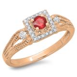 0.40 Carat (ctw) 10K Rose Gold Round Cut Red Ruby & White Diamond Ladies Bridal Vintage Halo Style Engagement Ring