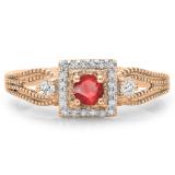0.40 Carat (ctw) 10K Rose Gold Round Cut Red Ruby & White Diamond Ladies Bridal Vintage Halo Style Engagement Ring