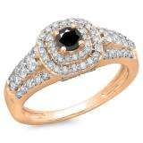 1.00 Carat (ctw) 10K Rose Gold Round Cut Black & White Diamond Ladies Vintage Style Bridal Halo Engagement Ring 1 CT