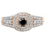1.00 Carat (ctw) 10K Rose Gold Round Cut Black & White Diamond Ladies Vintage Style Bridal Halo Engagement Ring 1 CT