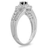 1.00 Carat (ctw) 10K White Gold Round Cut Black & White Diamond Ladies Vintage Style Bridal Halo Engagement Ring 1 CT