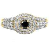 1.00 Carat (ctw) 10K Yellow Gold Round Cut Black & White Diamond Ladies Vintage Style Bridal Halo Engagement Ring 1 CT