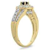 1.00 Carat (ctw) 10K Yellow Gold Round Cut Black & White Diamond Ladies Vintage Style Bridal Halo Engagement Ring 1 CT
