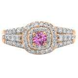 1.00 Carat (ctw) 10K Rose Gold Round Cut Pink Sapphire & White Diamond Ladies Vintage Style Bridal Halo Engagement Ring 1 CT
