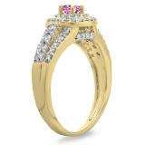 1.00 Carat (ctw) 14K Yellow Gold Round Cut Pink Sapphire & White Diamond Ladies Vintage Style Bridal Halo Engagement Ring 1 CT
