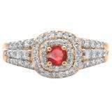 1.00 Carat (ctw) 10K Rose Gold Round Cut Red Ruby & White Diamond Ladies Vintage Style Bridal Halo Engagement Ring 1 CT