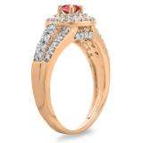 1.00 Carat (ctw) 10K Rose Gold Round Cut Red Ruby & White Diamond Ladies Vintage Style Bridal Halo Engagement Ring 1 CT