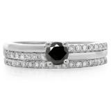 0.75 Carat (ctw) 14K White Gold Round Cut Black & White Diamond Ladies Bridal Engagement Ring With Matching Band Set 3/4 CT