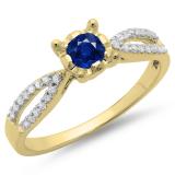 0.50 Carat (ctw) 10K Yellow Gold Round Blue Sapphire & White Diamond Ladies Solitaire With Accents Bridal Split Shank Engagement Ring 1/2 CT
