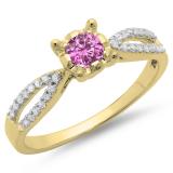 0.50 Carat (ctw) 10K Yellow Gold Round Pink Sapphire & White Diamond Ladies Solitaire With Accents Bridal Split Shank Engagement Ring 1/2 CT
