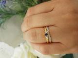 0.33 Carat (ctw) 10K Yellow Gold Round Cut Blue Sapphire & White Diamond Ladies Bridal Engagement 3 Stone Ring With Matching Wedding Band Set 1/3 CT